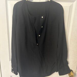 Black Long-Sleeve Button Placket Tunic, Likely J.Crew, Size XS/S